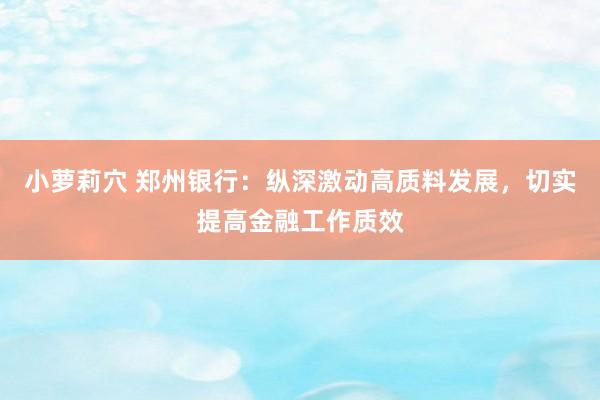 小萝莉穴 郑州银行：纵深激动高质料发展，切实提高金融工作质效