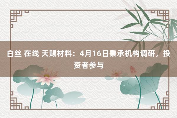 白丝 在线 天赐材料：4月16日秉承机构调研，投资者参与