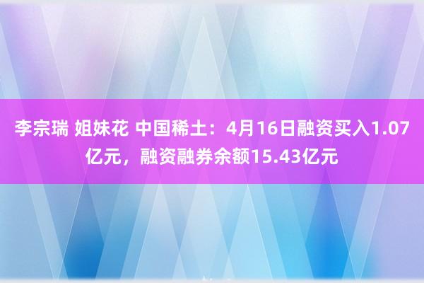 李宗瑞 姐妹花 中国稀土：4月16日融资买入1.07亿元，融资融券余额15.43亿元