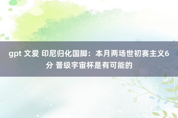 gpt 文爱 印尼归化国脚：本月两场世初赛主义6分 晋级宇宙杯是有可能的